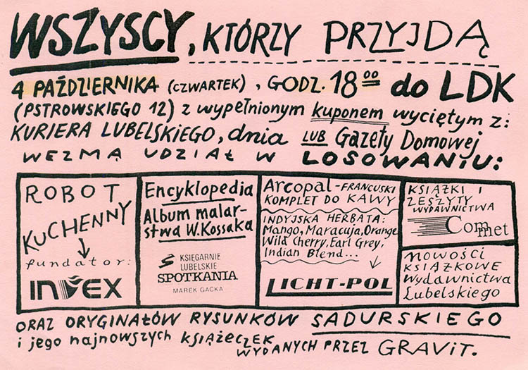 1990 ulotka Lublin wystawa Szczepana Sadurskiego