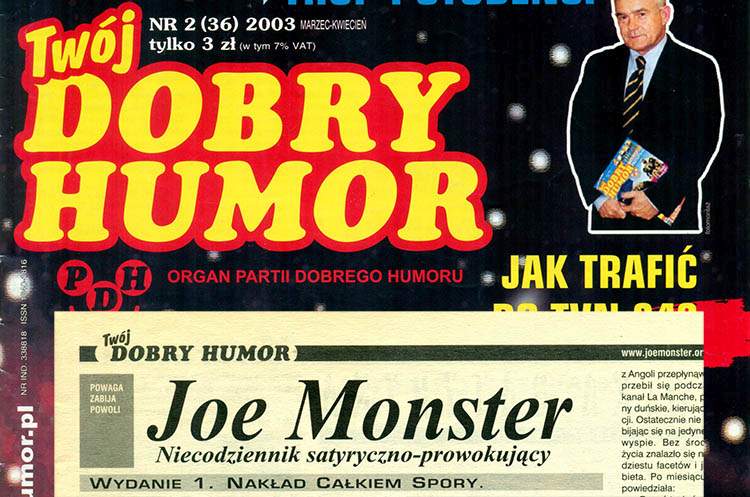 Gdy Joe Monster trafił do papierowego czasopisma. Historia, która dziś wydaje się niemożliwa 2003 rubryka Joe Monster dodatek do Twojego Dobrego Humoru