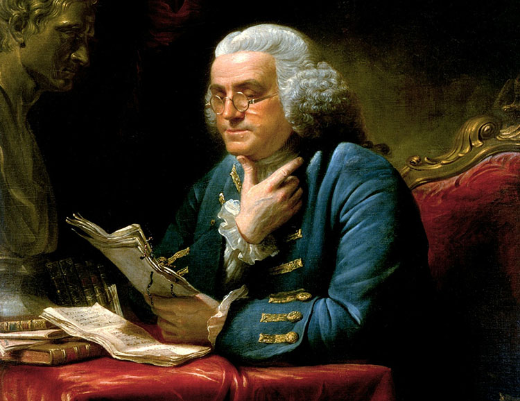Facet z jednodolarówki. Benjamin Franklin Benjamin Franklin ciekawostki cytaty krótka biografia