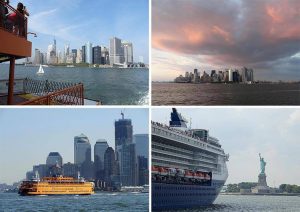 Staten Island Ferry Nowy Jork ciekawostki Manhattan Statua Wolności statki woda chmury prom