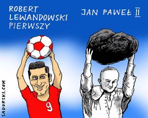 październik 2020 rysunek karykatura Robert Lewandowski Jan Paweł II piłka nożna