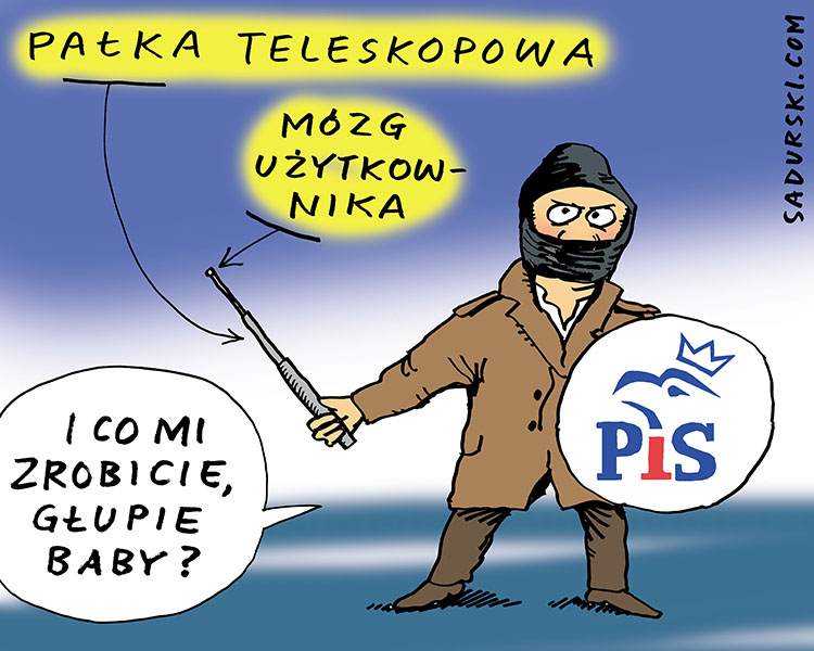 policja polska pałka teleskopowa satyra tajniacy humor protesty Warszawa
