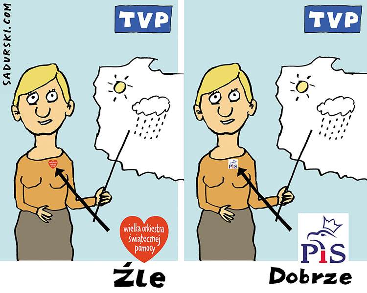 pogoda pogodynka TVP prognoza pogody WOŚP Owsiak telewizja satyra rysunek