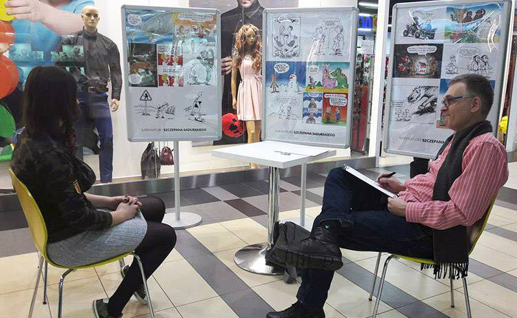 3 atrakcja w centrum handlowym rysowanie karykatur