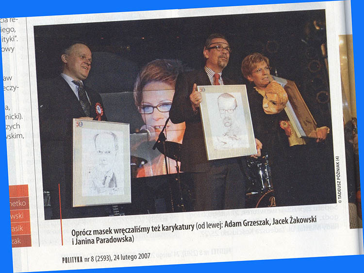 50-lecie tygodnik Polityka dziennikarze z karykaturami Paradowska Żakowski