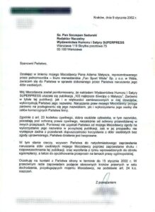 Adam Małysz pismo kancelaria prawna