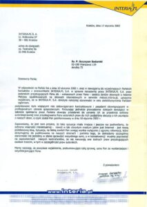 Adam Małysz pismo od Zarządu Interia
