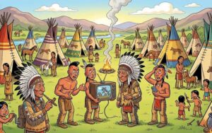 Indianie-wioska-indiańska humor rysunkowy dowcipy o Indianach