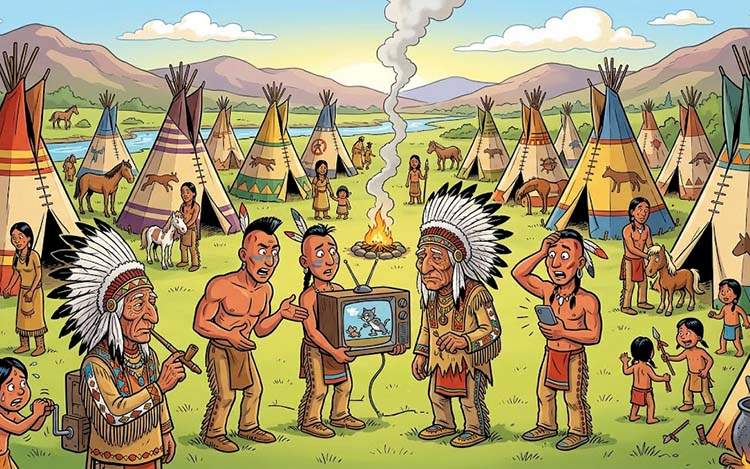 Dowcipy o Indianach. Mieszkańcy Dzikiego Zachodu Indianie-wioska-indiańska humor rysunkowy dowcipy o Indianach