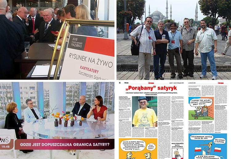 Lech Wałęsa karykatury na żywo wywiad TVP wywiad słynny rysownik