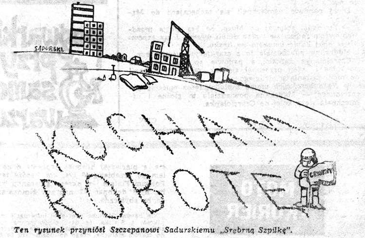 Srebrna Szpilka 1986 rysunek Szczepana Sadurskiego