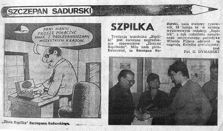 Zlota Szpilka Witold Filler Szczepan Sadurski redakcja Szpilek Gazeta Młodych wycinek prasowy 1987