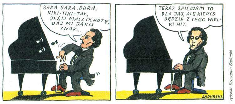bara bara Fryderyk Chopin gra na fortepianie rysunek humorystyczny Sadurski