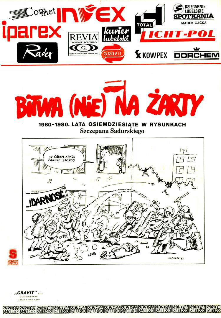 bitwa nie na zarty plakat wystawy Szczepan Sadurski 1990 lubelscy satyrycy