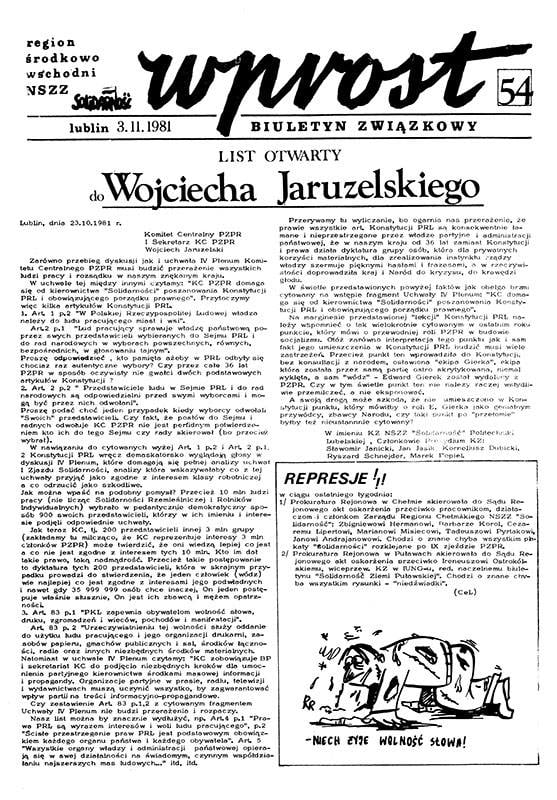 biuletyn Solidarności Lublin 1981 karykatury stanu wojennego