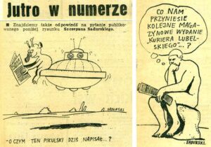 gazeta dziennik Kurier Lubelski rysunki Szczepana Sadurskiego wycinki lata 80