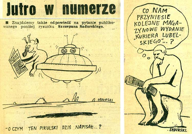 gazeta dziennik Kurier Lubelski rysunki Szczepana Sadurskiego wycinki lata 80