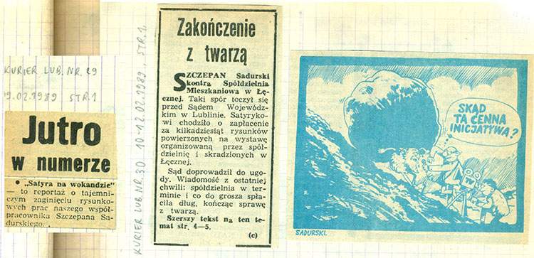 kradzież rysunków satyra na wokandzie wycinki prasowe Kurier Lubelski 1989