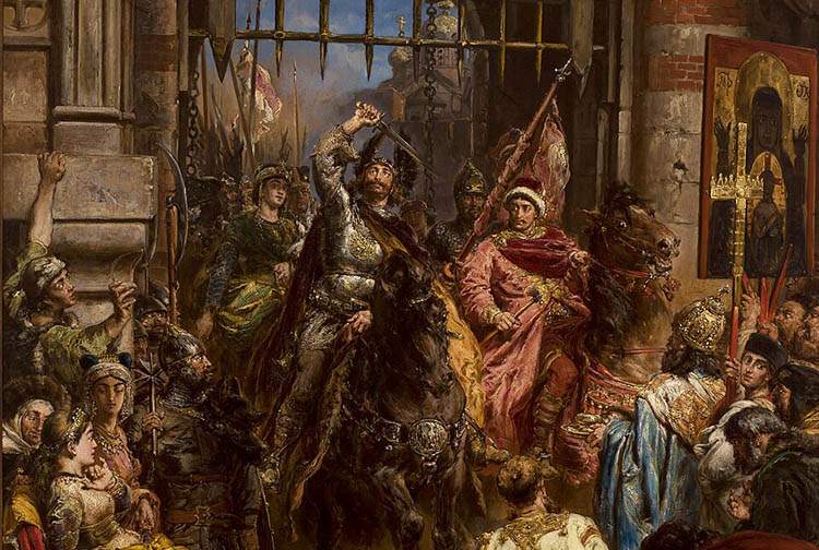 król Bolesław Chrobry wkracza na koniu do Kijowa