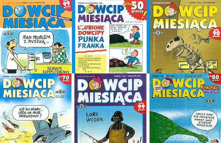 „Dowcip Miesiąca”. Historia najtańszej gazetki z dowcipami (1997–2006) miesiecznik Dowcip Miesiąca gazetka z dowcipami okładki