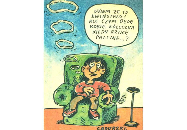 papierosy dym dziecko palenie papierosów rysunek humor Szczepan Sadurski