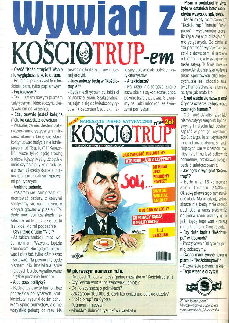 pismo satyryczne Kościotrup reklama okładka
