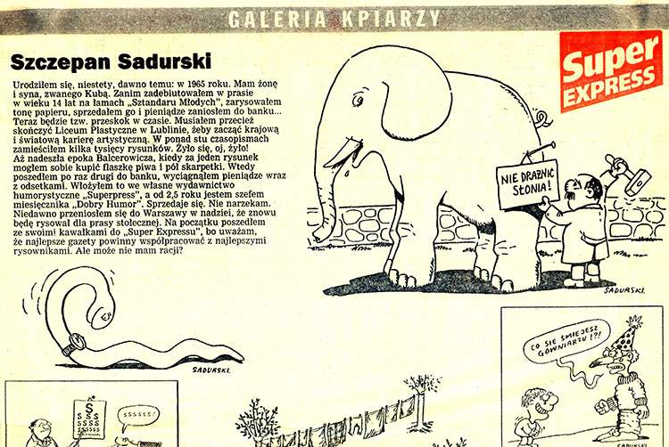 praca w redakcji Super Express rysunki Szczepana Sadurskiego