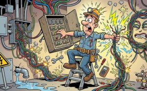prąd elektryk humor rysunkowy dowcipy o elektrykach