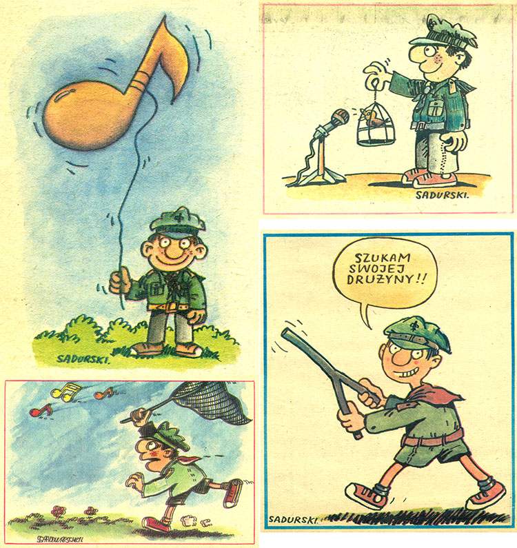 rysunki o harcerzach Swiat Mlodych Szczepan Sadurski