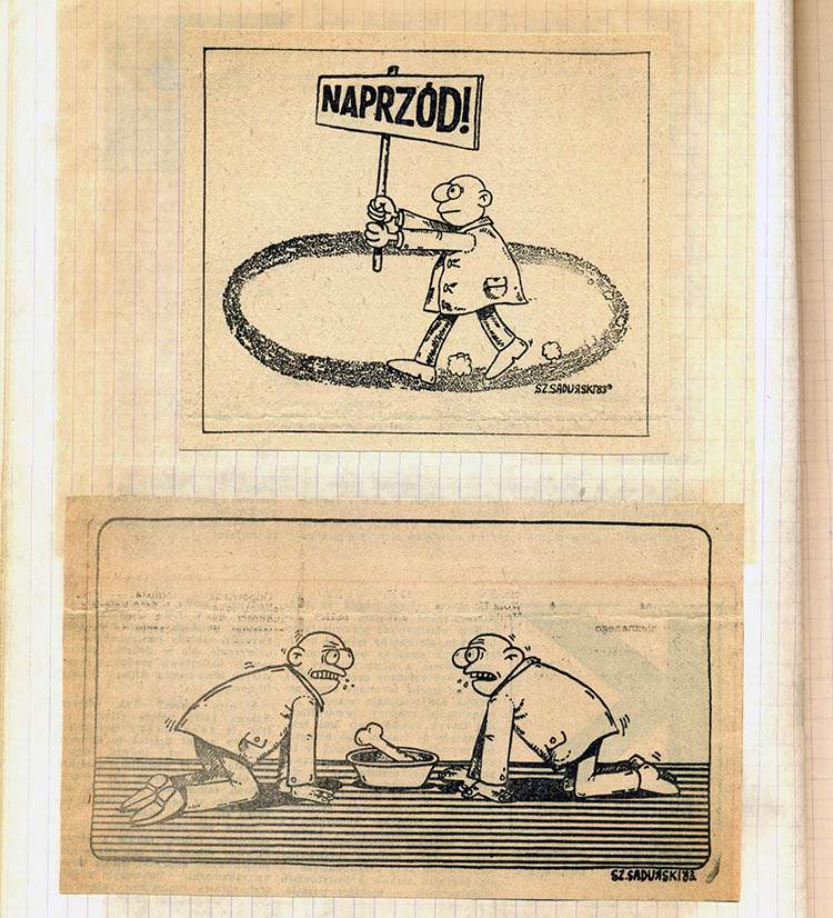 tygodnik Polityka wycinki 1985 rysunki Szczepana Sadurskiego