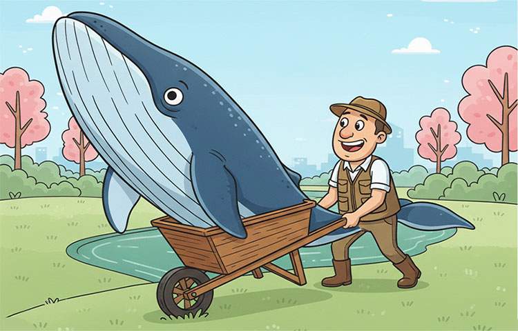 złowiony wieloryb rysunek wędkarz humor dowcipy o wędkarzach